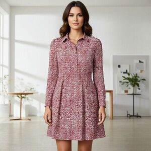 Minimum Patterned Long Sleeve Dress Button Front Size 34 Small Red White Minimal